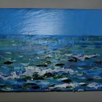 Upcycling-Bild "Meer aus Plastik" Kunst Plastiktüten Styropor Ozean Collage Relief Bild 4