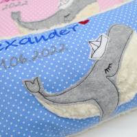 Kissen mit Namen, Wal Fisch Namenskissen Taufkissen Kuschelkissen Kindergartenkissen Geburtsgeschenk Bild 3