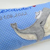 Kissen mit Namen, Wal Fisch Namenskissen Taufkissen Kuschelkissen Kindergartenkissen Geburtsgeschenk Bild 7