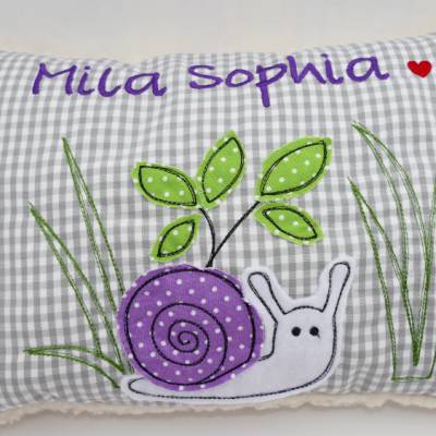 Kuschelkissen Schnecke Schneckchen Wunschnamen Taufkissen Geburtskissen - Schmusekissen Kissen mit Namen