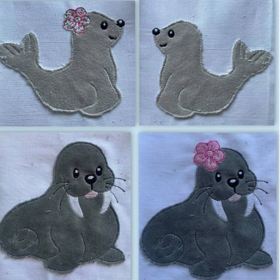 Stickdatei Doodle Seepferdchen 2 Set 739 /  Geburtstag Taschenmotiv Kissenmotiv