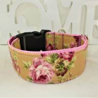 Hundehalsband "Wildrose" senfgelb/rosa Halsband verstellbar mit Klickverschluss Kunststoff oder Metall Bild 1