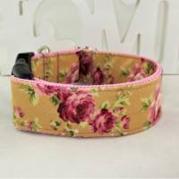 Hundehalsband "Wildrose" senfgelb/rosa Halsband verstellbar mit Klickverschluss Kunststoff oder Metall Bild 3