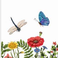 Notizheft Sommerwiese, Blumenwiese mit Mohnblumen Libellen und Schmetterlingen, Paperback DIN A5 blanko, mit Softcover Bild 2