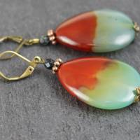 Ohrringe mit Tropfen Perlen, olivgrün und rot braun Bild 2