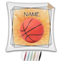 Kissen mit Name / Kissenbezug mit Füllung / satiniert oder kuschlig auch mit farbiger Rückseite / Basketball Bild 1