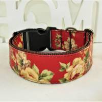 Hundehalsband "Wildrose" rot/gelb Halsband Outdoor verstellbar mit Klickverschluss Kunststoff oder Metall Bild 1