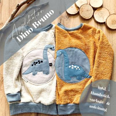 Applikation "Dino Bruno" inklusive Handstickanleitung- und Vorlage