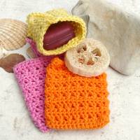 Seifensäckchen, Seifenbeutel, für feste Seife, Handarbeit, gehäkelt, pink, orange, oder gelb, Baumwolle Bild 2