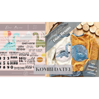 Kombi eBook Dino Bruno Plotterdatei & Applikation & Handstickanleitung