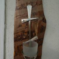 Teelichthalter Kerzenständer Wandleuchte  * Woody * aus einer Suppenkelle und einem Stück Holzschwarte Bild 2