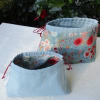 Täschchen Kinchakubeutel im Blumendesign und Kordel nachhaltig und vielseitig verwendbar blau Größe 1 Bild 4