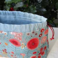 Täschchen Kinchakubeutel im Blumendesign und Kordel nachhaltig und vielseitig verwendbar blau Größe 1 Bild 6