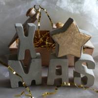 X MAS  Weihnachtlicher Schriftzug aus Beton - Buchstaben + Stern in wunderschöner Holzkiste Bild 5