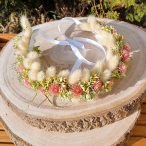 Blumenschmuck Kopfkranz Blumenkranz komplett aus ungespritzten getrockneten Bio-Blumen und Gräsern (Demeter) Samtgras Bild 4