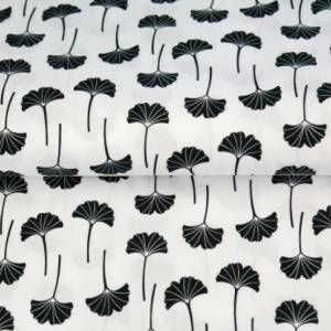 Baumwollstoff - Muster Ginkoblatt in weiß/schwarz - ab 25 cm Bild 1
