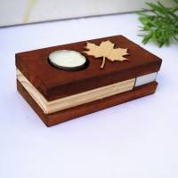 Teelichthalter Kerzenhalter Holz Blatt Bild 3