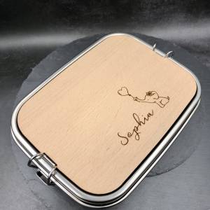 Brotdose für Kinder aus Edelstahl  personalisiert mit Name und Bild, Lunchbox mit Name und Schneidbrett aus Holz, Lunchb Bild 6
