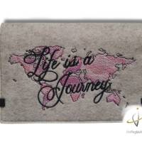 Reiseetui Familienetui *Life is a journey*  rosa für Reiseunterlagen - personalisierbar mit Namen - beige meliert Bild 1