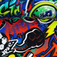 Sweat Kuschelsweat Montreal angeraut Graffiti bunt Oeko-Tex Standard 100 (1m/19,00€) Bild 3