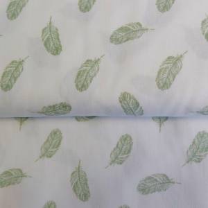 Baumwollstoff - Muster Federn in weiß/altgrün - ab 25 cm Bild 1