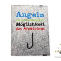 Hülle / Etui für den Angelpass / Angelschein *Spruch*  personalisierbar mit Namen Angelgedöns Bild 1