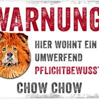 Hundeschild WARNUNG! mit Chow Chow, wetterbeständiges Warnschild Bild 1