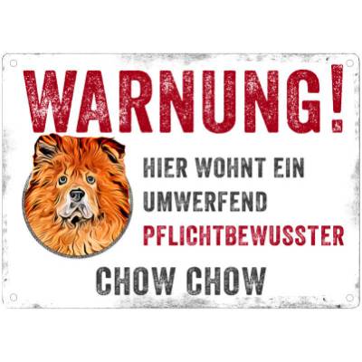 Hundeschild WARNUNG! mit Chow Chow, wetterbeständiges Warnschild