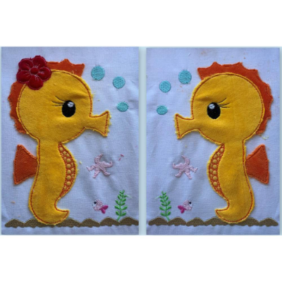 Stickdatei Doodle Seepferdchen kpl. Set 739 /  Geburtstag Taschenmotiv Kissenmotiv