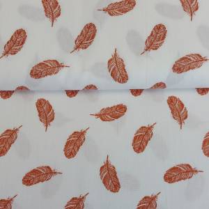 Baumwollstoff - Muster Federn in weiß/terra - ab 25 cm Bild 1