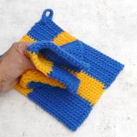 Topflappen, 1 Set / 2 Stück, 100 % Baumwolle, blau-gelb, Flagge Schweden, Handarbeit, gehäkelt, Thermostich Bild 3