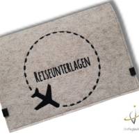 Reiseetui Familienetui *Flugzeug minimalistisch*  für Reiseunterlagen - personalisierbar mit Namen - beige meliert Bild 2