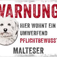 Hundeschild WARNUNG! mit Malteser, wetterbeständiges Warnschild Bild 1