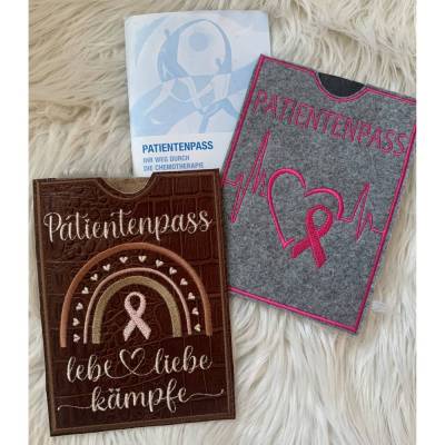 Stickdatei Patientenpass Brustkrebs Regenbogen Schleife / lebe liebe kämpfe * 743 Maschinenstickerei Krebs