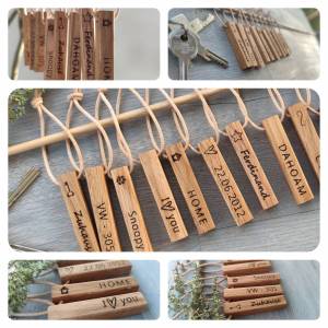 Schlüsselanhänger personalisiert Holz | massive Eiche | mit individueller Gravur | Geschenk für ihn und sie Bild 1