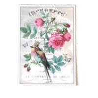 Nostalgie Postkarte Vogel mit Krone auf Rosenzweig Glitterpostkarte Glückwunschkarte Bild 1