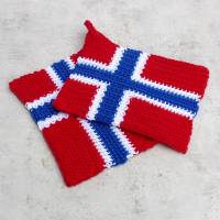 Topflappen, 1 Set / 2 Stück, 100 % Baumwolle, rot, blau,weiß, Flagge Norwegen, Handarbeit, gehäkelt, Thermostich Bild 2