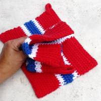 Topflappen, 1 Set / 2 Stück, 100 % Baumwolle, rot, blau,weiß, Flagge Norwegen, Handarbeit, gehäkelt, Thermostich Bild 3