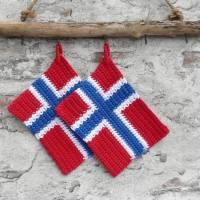 Topflappen, 1 Set / 2 Stück, 100 % Baumwolle, rot, blau,weiß, Flagge Norwegen, Handarbeit, gehäkelt, Thermostich Bild 4