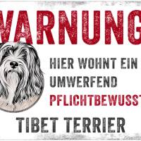 Hundeschild WARNUNG! mit Tibet Terrier, wetterbeständiges Warnschild Bild 1