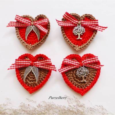  1 gehäkeltes Herz nach Wahl - Häkelapplikation,Aufnäher,Trachten,Muttertag,Engelsflügel,Lebensbaum