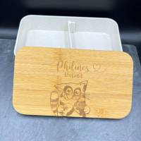 Lunchbox Uno, Brotbox für die Einschulung, Schulanfang, Ausflüge mit und Trenneinsatz Elastikband Bild 1
