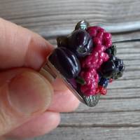 Ring Fingerring Fimo Früchte in beerenfarben modelliert  Polymer clay Bild 5