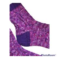Wollsocken handgestrickt, Socken Gr. 40, Fliederfarben mit einem ansprechenden Muster bis über den vorderen Fuß Bild 3