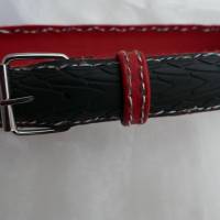 Gürtel  Upcycling Gürtel Fahrradreifen mit Profil und rotem Leder M Bild 1
