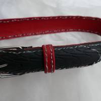 Gürtel  Upcycling Gürtel Fahrradreifen mit Profil und rotem Leder M Bild 2
