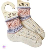 Upycyling-Socken "Traumtänzer", Größe 38/39, handgestrickt, Farbe: weiß/rosa/flieder Bild 1
