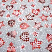 Deko-Stoffe Weihnachten Sterne  Tannenbaum Herzen Kugeln Karomuster rot weiss auf grau Weihnachtsstoffe Meterware Bild 5