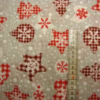 Deko-Stoffe Weihnachten Sterne  Tannenbaum Herzen Kugeln Karomuster rot weiss auf grau Weihnachtsstoffe Meterware Bild 6