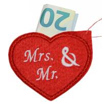 Geschenkanhänger Hochzeit Mrs. & Mr. Herz Deko Filz Anhänger für Geldgeschenk Bild 1